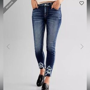 Kancan Signature Mid-Rise Ankle Skinny Jean Dark Wash Distress Size 25